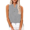 thumbnail image 6 of cocolona Womens Summer V Neck Button Tank Tops Casual Solid Sleeveless Shirts Lightweight Comfy T-shirt Blouses with Pockets Gray XL, 6 of 7