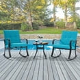 thumbnail image 2 of CHYVARY 3 Pcs Outdoor Patio Steel Lounge 2 Rocking Soft Chair Sets with Tempered Glass Table for Patio and Garden,Lake Blue, 2 of 8
