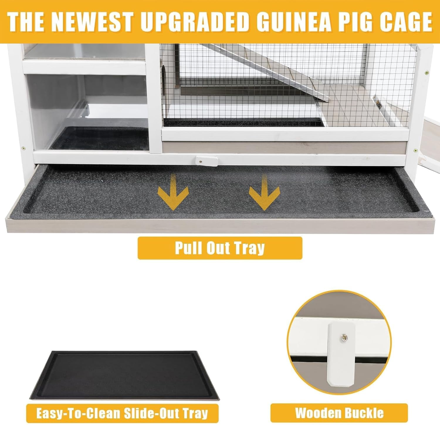 PETSCOSSET Guinea Pig Cage Indoor, Large Small Animal Cage on Wheels with Ramp & Hideout, Easy Clean Hamster Cage with Deep Pull-Out Tray for Rabbit, Hedgehog, Gerbil, Rat, Chinchilla