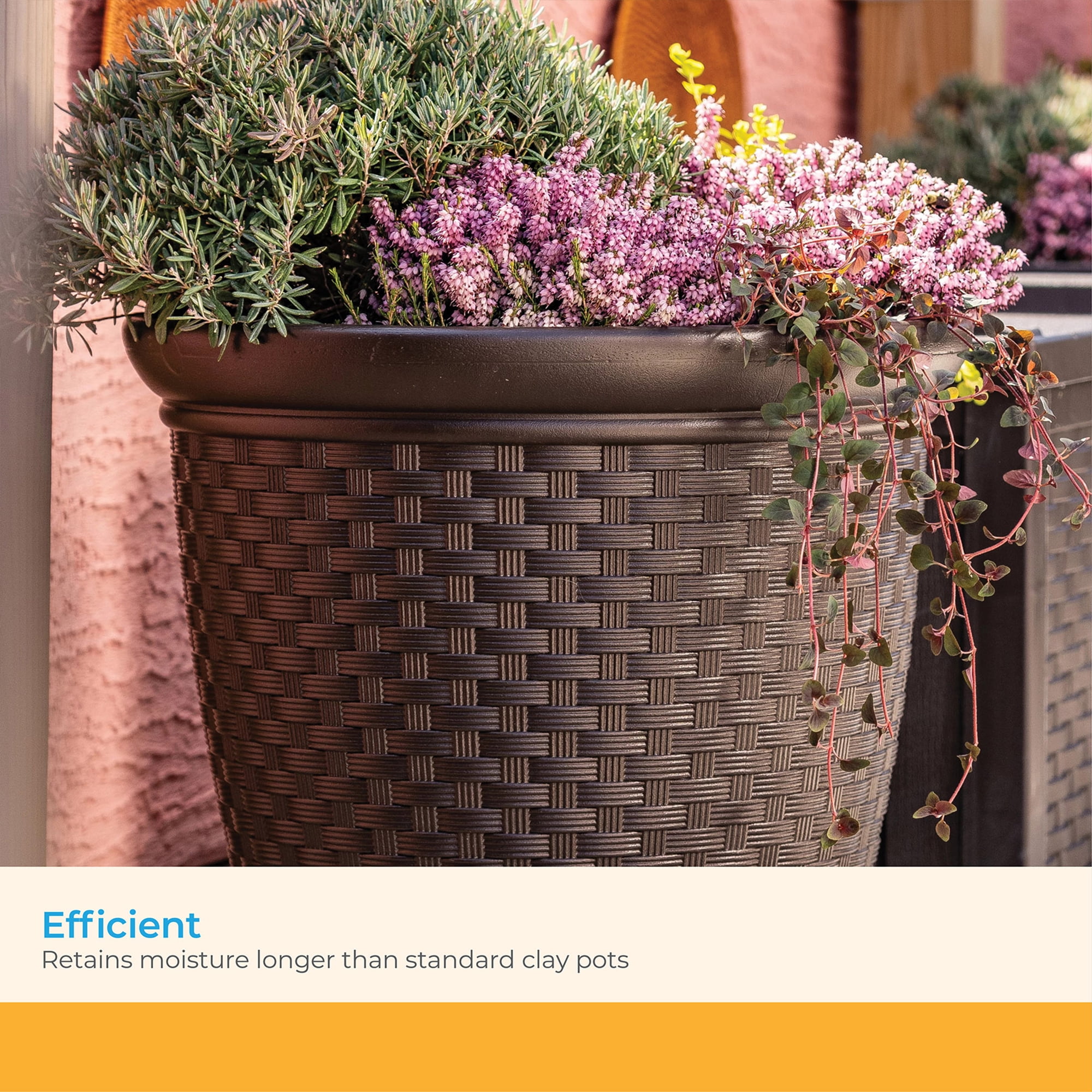 Suncast Sonora 22 Inch Resin Wicker Decorative Garden Flower Planter, Brown