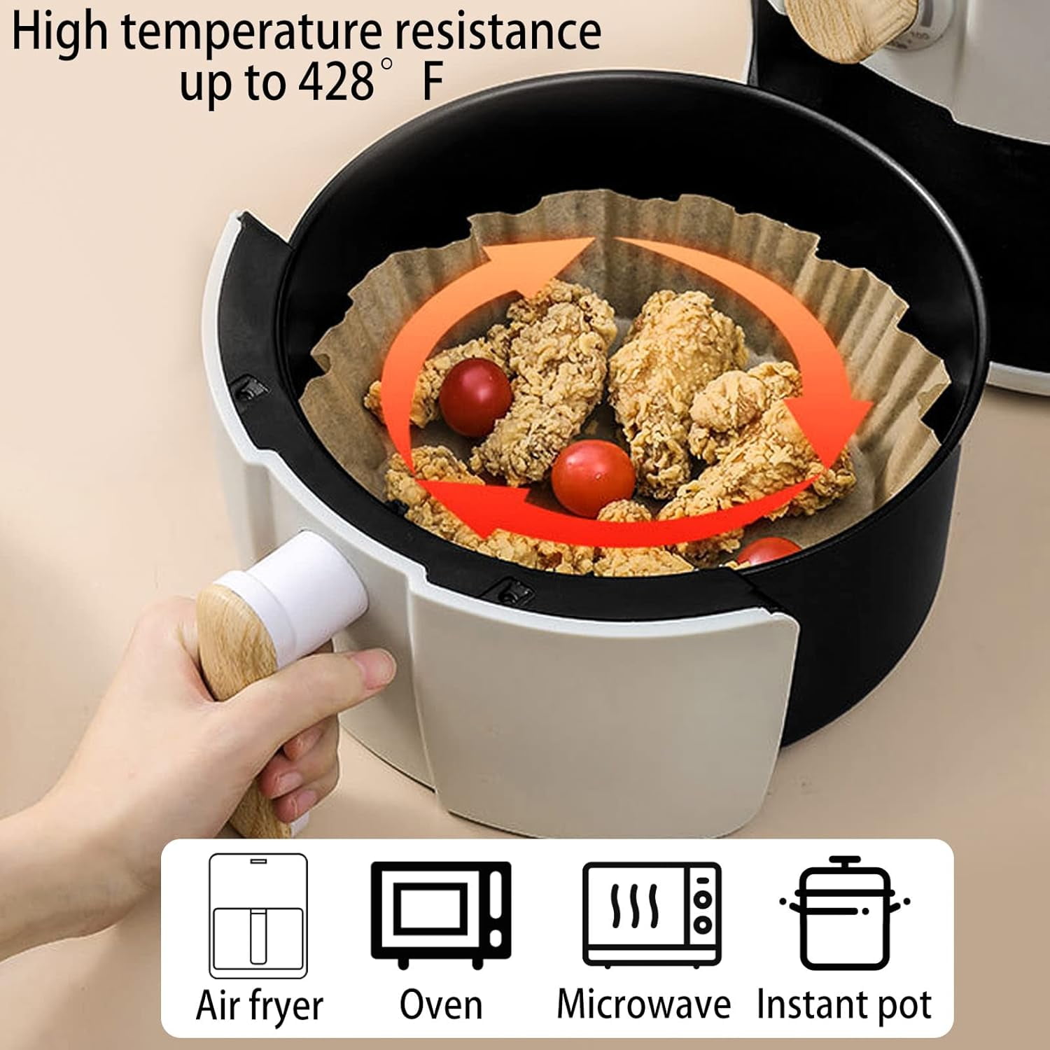 200Pcs 6.3” Air Fryer Disposable Paper Liner, Round Non-Stick Air Fryer Liners Parchment Paper for Baking Roasting Roasting Microwave Oven