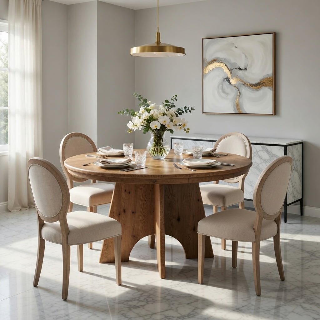 Hommoo 47 Inch Solid Wood Round Dining Table, Farmhouse Kitchen Table for 4-6 People, Rustic Modern Breakfast & Living Room Table, Natural