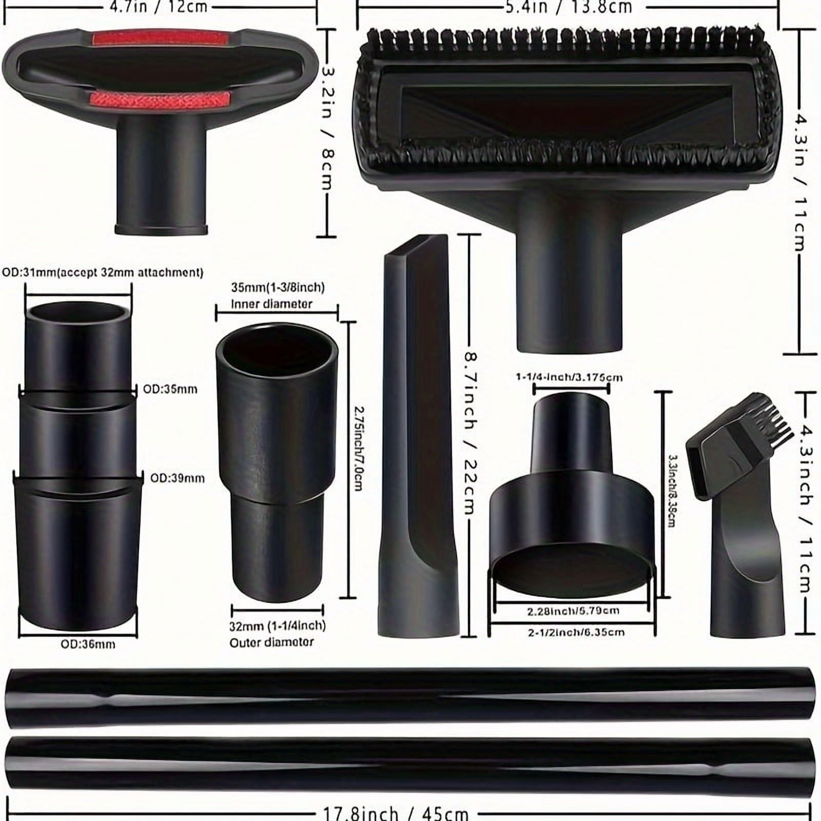 12PCS Universal Vacuum Attachment Kit Wet Dry Plastic Vacuum Hose Adapter 1-1/4" Vacuum Cleaners Accessories With Horse Hair Brush Extension Wand Flexible Crevice Tool Adapter For Shop Vac