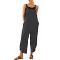 thumbnail image 2 of Womens Cotton Linen Adjustable Casual Summer Bib Overalls Jumpsuits with Pockets Gray 4XL, 2 of 5