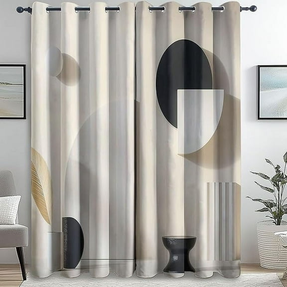 Blackout Curtains For Bedroom Modern Geometric Simple Print Thermal Insulated Room Darkening Blackout Window Curtains Gold Beige Opaque Grommet Window Drapes 42"W x 96"L (Pack of 2)