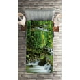 thumbnail image 2 of Ambesonne Forest Quilted Coverlet 2 Pcs, Tropic Mountain Stream, Twin Size, Green Brown, 2 of 2