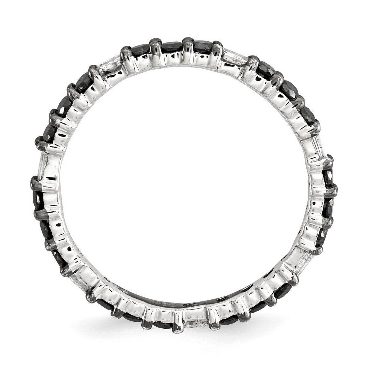 2.25mm 925 Sterling Silver Prong set Stackable Polished Black Diamond Ring Size 6 Stackable Ring for Women