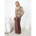 thumbnail image 6 of Women'S Floral Print Button Down Cardigan V Neck Drop Shoulder Knit Outerwear Deep Khaki S, 6 of 7