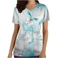 thumbnail image 2 of XZNGL Blouses à Manches Courtes pour Femmes Mode Manches Courtes Col en V Hauts Uniforme de Travail Blouse à Poche Imprimée Hauts à Manches Courtes pour Femmes Blouse à Manches Courtes pour Femmes, 2 of 5