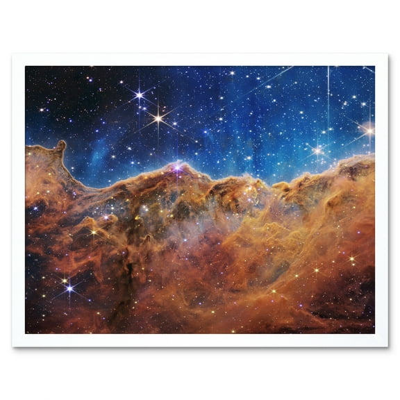 NASA James Webb Space Telescope Cosmic Star Dust Cliffs In The Carina Nebula NGC 3372 Nircam Image Art Print Framed Poster Wall Decor 12x16 inch