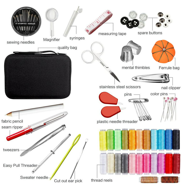 Findyou Black Thread for Sewing Machine Thread Hand Sewing Needle and Thread Kit Needle Threader Tool and Sewing Scissors Soft Tape Measure Body Measuring