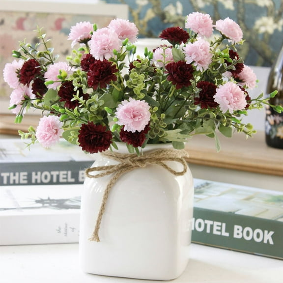 WASHWEPE 1Pack Pink Red Realistic Silk Flower Bouquet Fake Flowers for Decoration Office