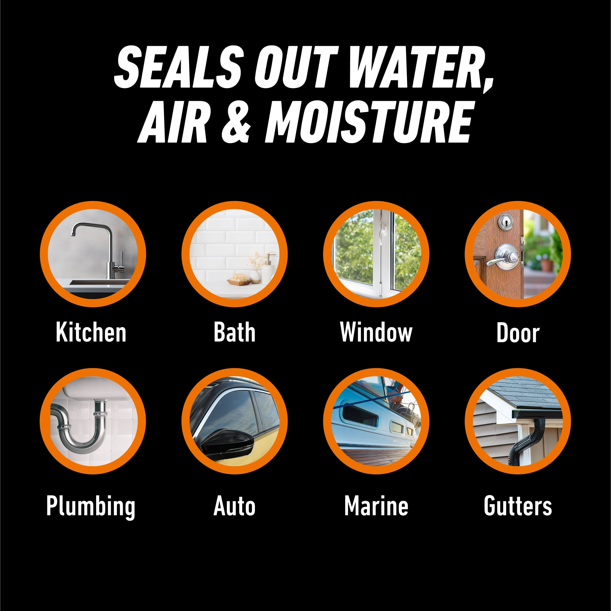 (2 pack) Gorilla Waterproof Caulk & Seal Silicone Sealant, 10oz Cartridge - Clear Caulking Sealant for Kitchen, Window, Bath, Marine, Door and More