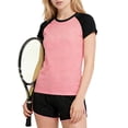 thumbnail image 6 of Girls 2 Piece Outfits Watermelon Red Raglan Sleeve Baseball Tee and Color Block Running Shorts Set Moisture Wicking Athletic Wear for Summer Active Matching Sets,Size 13-14T, 6 of 6
