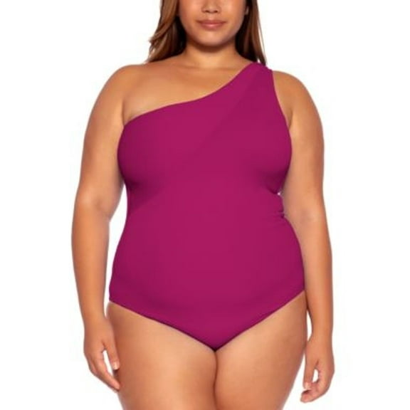 MSRP $140 Becca Etc Plus Size Asymmetrical-Neck Swimsuit Size 0X (14/16)