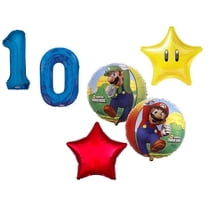 Super Mario Brothers Luigi #10 10th 5 Piece Power Star Happy Birthday Decorations Balloons Set