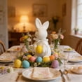 thumbnail image 5 of AURIGATE Easter White Flocked Bunny Figurine 4.7×8.6in, Foam Rabbit Statue with Easter Egg for Spring Easter Tabletop Home Farmhouse Party Decor, 5 of 9