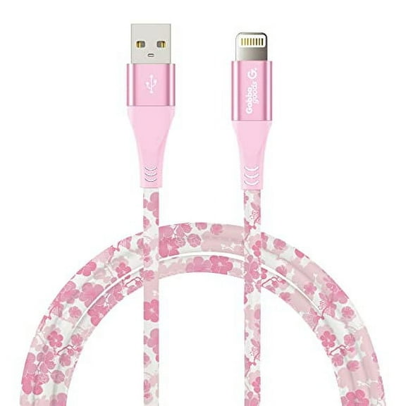 Gabba Goods 10FT Lightning Sync & Charge Cable- Cherry Blossom MFi Certified USB Charging Cable High Speed Data Sync Transfer Cord Compatible with iPhone 13/12/11 Pro Max/XS MAX/XR/XS/X/8/7/Plus/6S