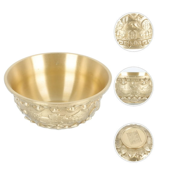 GOOHOCHY Golden Copper Cornucopia Bowl for Home Use Pure Copper Carved Design with Brilliant Colors 7-inch