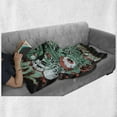 thumbnail image 6 of Zombie Soft Flannel Fleece Throw Blanket, Retro Style Nightmare with Skulls Ghost Characters Wild Illustration, Cozy Plush for Indoor and Outdoor Use, 70" x 90", Jade Green Salmon Black, by Ambesonne, 6 of 6