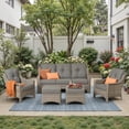 thumbnail image 2 of Ovios 5 Pieces Outdoor Furniture Set High Back All-Weather Wicker Patio Conversation Set with Ottomans, Dark Gray, 2 of 7