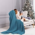 thumbnail image 2 of PiccoCasa Cotton Knitted Blanket Throw Blanket for Couch, Bed, Sofa, Travel, Bondi Blue 47" x 70", 2 of 8