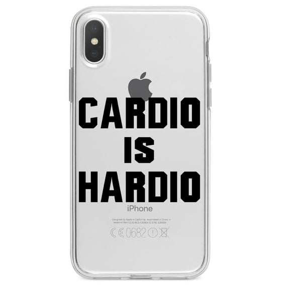 DistinctInk Clear Shockproof Hybrid Case for iPhone XR (6.1" Screen) - TPU Bumper Acrylic Back Tempered Glass Screen Protector - Cardio is Hardio