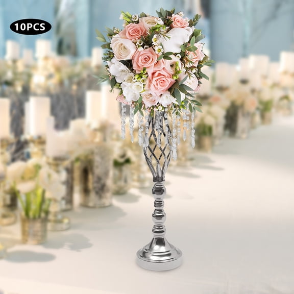 Miumaeov 10 Pcs Crystal Flower Stand Centerpieces for Tables Flower Arrangement Stand with Hanging Crystals,for Table Decor Event Reception