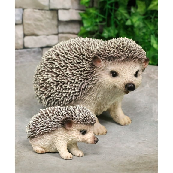 Set Of 2 Wildlife Animals Realistic Mother Hedgehog With Baby Hoglet Figurines