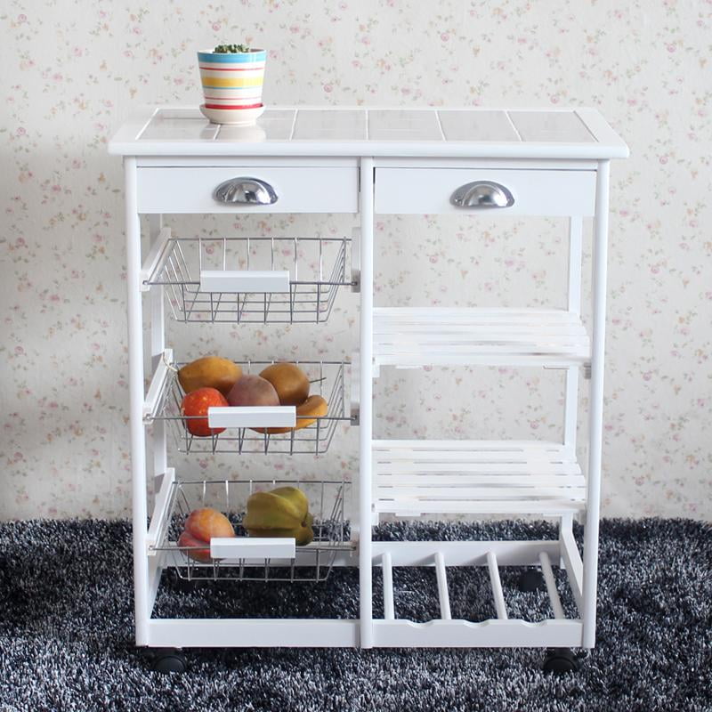 LYUMO Kitchen & Dining Room Cart 2-Drawer 3-Basket 3-Shelf ...