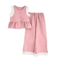 thumbnail image 6 of Miluxas Girl's 2 Piece Summer Lounge Set Outfit Short Sleeve Pullover Tops Wide Leg Long Pants Tracksuit Pink 4-5 Years, 6 of 6
