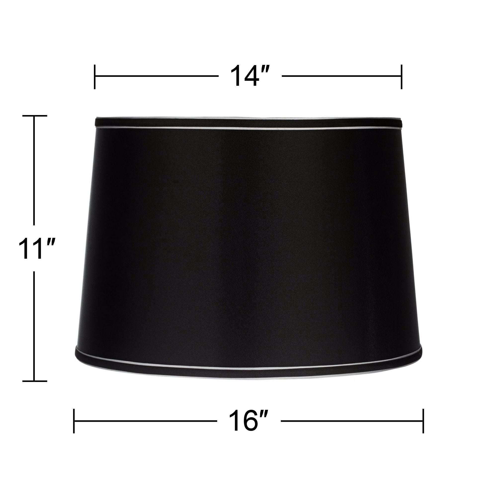Springcrest Sydnee Collection Satin Black Medium Drum Lamp Shade 14" Top x 16" Bottom x 11" Slant x 11" High (Spider) Replacement with Harp and Finial