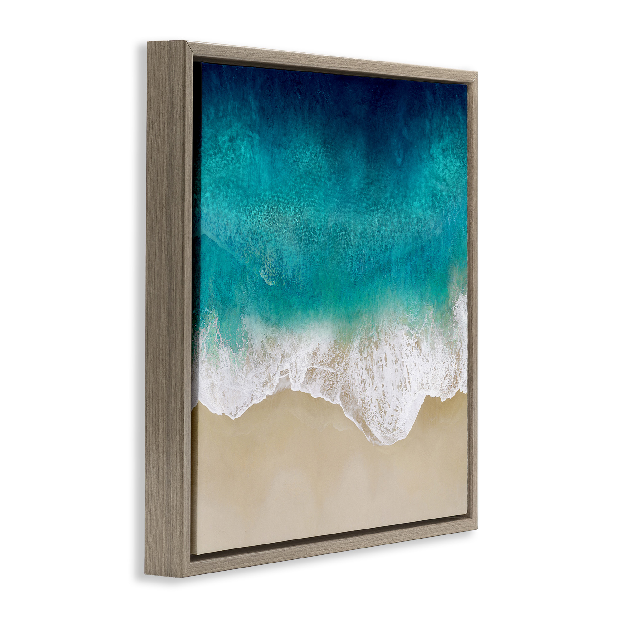 Stupell Industries Aerial Tropical Blue Tide Nature Painting Brown Floater Framed Canvas Art Print Wall Art, 25 x 25