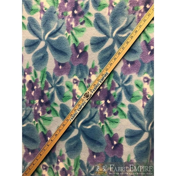 Fleece Printed Fabric ORCHIDS BLUE PURPLE / 58" Wide / Sold by the yard