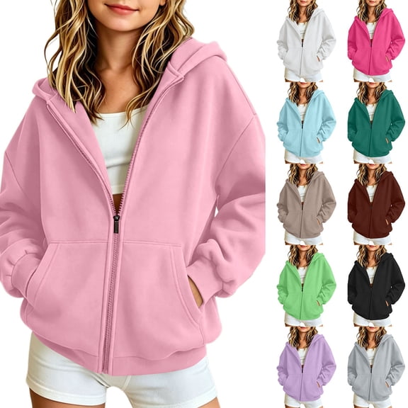 Hoodies for Teen Girls Zip Up Cute Hoodies Fall Jacket OverSized Casual Sweatshirts with Pocket (APink,5-6 Years)