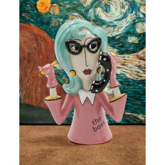 Ceramic Boss Lady Vase Pen Holder 3.875x2.75 inches Home Gift