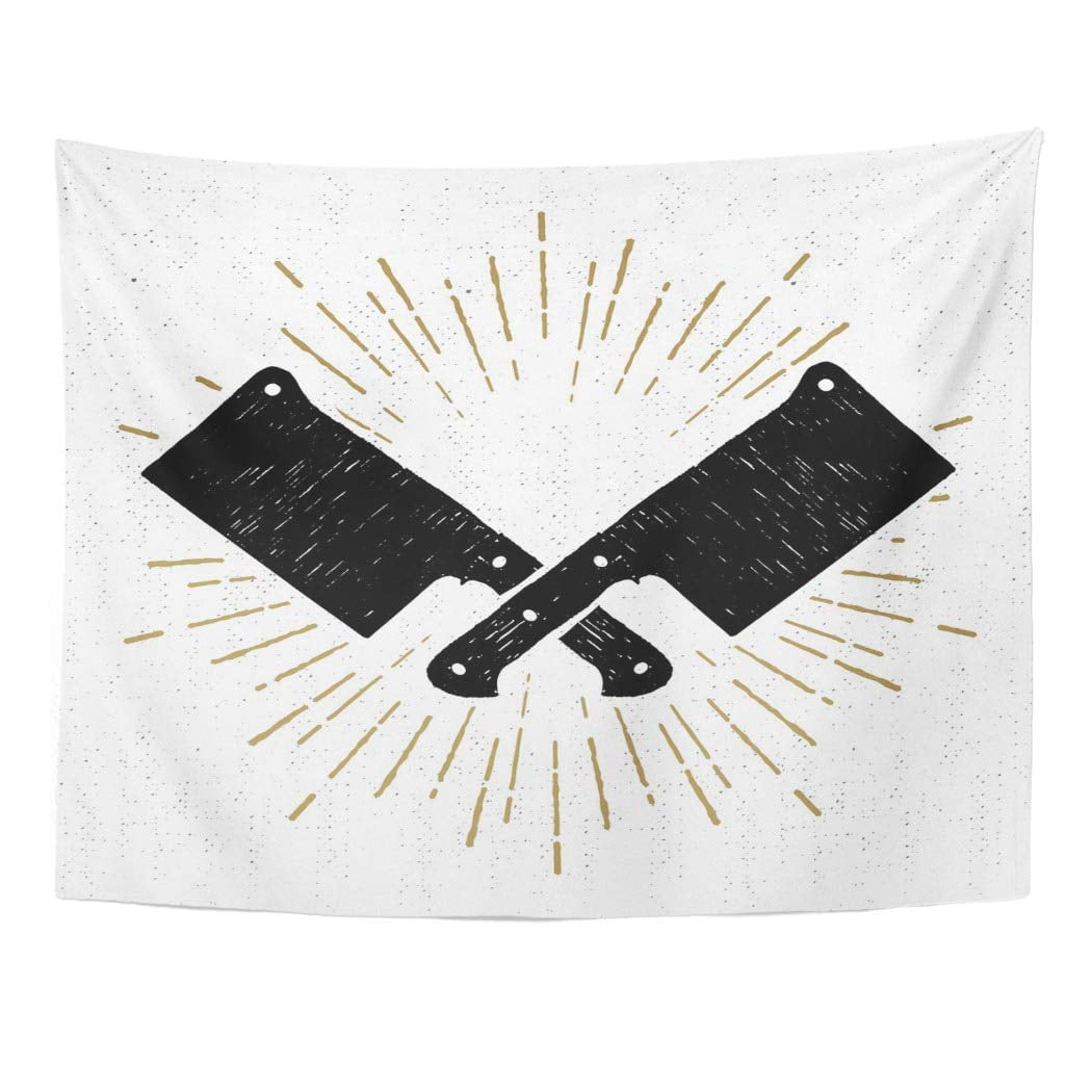 ZEALGNED Meat Cleaver Knifes Butcher Hipster Vintage Stamp Drawn Wall