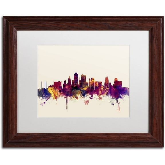 Trademark Fine Art "Kansas City Skyline" Canvas Art by Michael Tompsett, White Matte, Wood Frame
