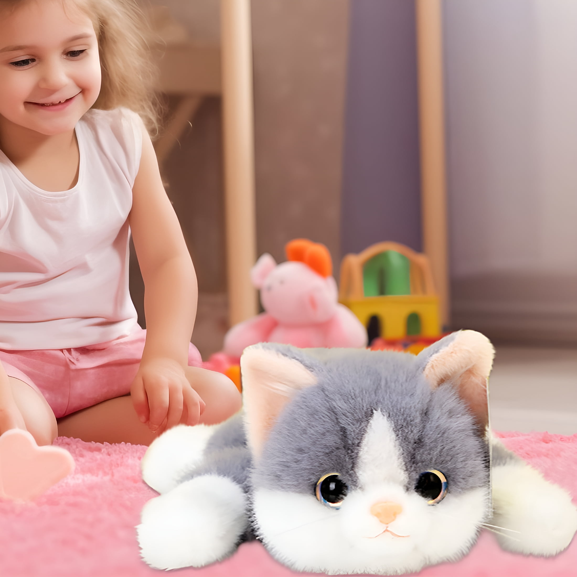 CYFW Weighted Cat Stuffed Animals 0.6 Lbs Cute Realistic Plush Toys 11.8 Inch Soft Plushies Gifts for Kids,Birthday Christmas for Kids,Boys,Girls,Adults,Grey