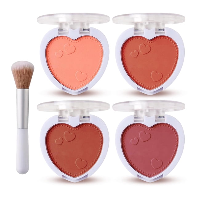 Paleta de rubor de 4 piezas para mejillas con pincel de maquillaje, paleta de maquillaje de rubor de contorno mate, brillo edificable, colorete facial para mejillas, tonos de maquillaje cosmético mezc