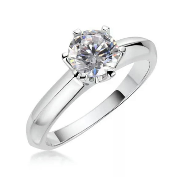K-KED 1ct Round Cut Cubic Zirconia Solitaire Engagement Ring in Sterling Silver