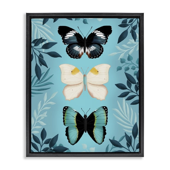 Stupell Industries Three Exotic Blue Butterflies Black Framed Floater Canvas Wall Art, design by Metka Hiti