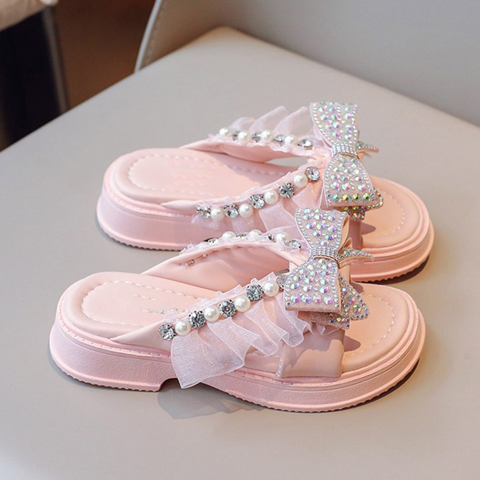 Girls' Trendy Elegant Bowknot High Heel Lightweight Non Soft Bottom Dress Shoes Pink 2.5 Years-3 Years
