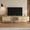 95" - Oak, variant on CHIC HOUSE 95" Extra Long TV Stand for 85/90/98/100" TVs with LED Light, Mid-Century Modern Entertainment Center with Storage Shelves & Sliding Tambour Door, Walnut