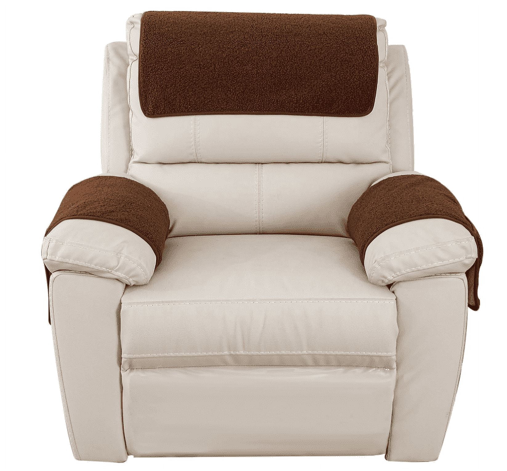 Garayma 3 Pcs Recliner Covers Armrest Covers with Storage Pockets Headrest Cover Armchair Slipcovers Sofa Recliner Protector Coffee
