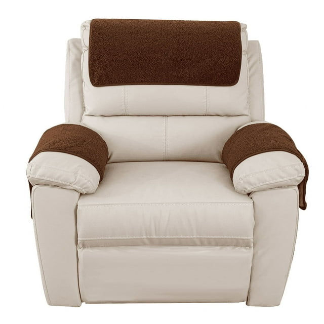 Garayma 3 Pcs Recliner Covers Armrest Covers with Storage Pockets Headrest Cover Armchair Slipcovers Sofa Recliner Protector Coffee