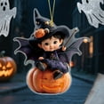 thumbnail image 7 of Sylvtty Car Mirror Hanging Decoration Cartoon Witch Cat/Kids 2D Flat Acrylic Pendant Halloween Car Rearview Mirror Ornament for Window Wall Auto Interior Accessories, 7 of 7