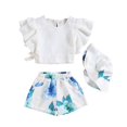 thumbnail image 1 of Girls' Ruffled Sleeves Top Short Pants with Hat Breathable Skin-Friendly Clothes for Girl Daily Wear, 1 of 5