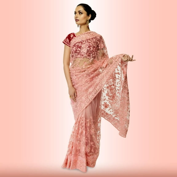 Lightweight Net saree with Contrast Blouse Size: XXS, Color: Green