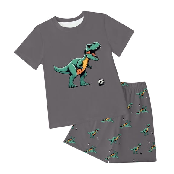 Zshosam Boys Short Set Boy's Short Set 2 Piece Crewneck T-Shirt and Short Outfits Summer Casual Sets for Kids Size 6T 7T,(Dark Gray 6-7 Years)